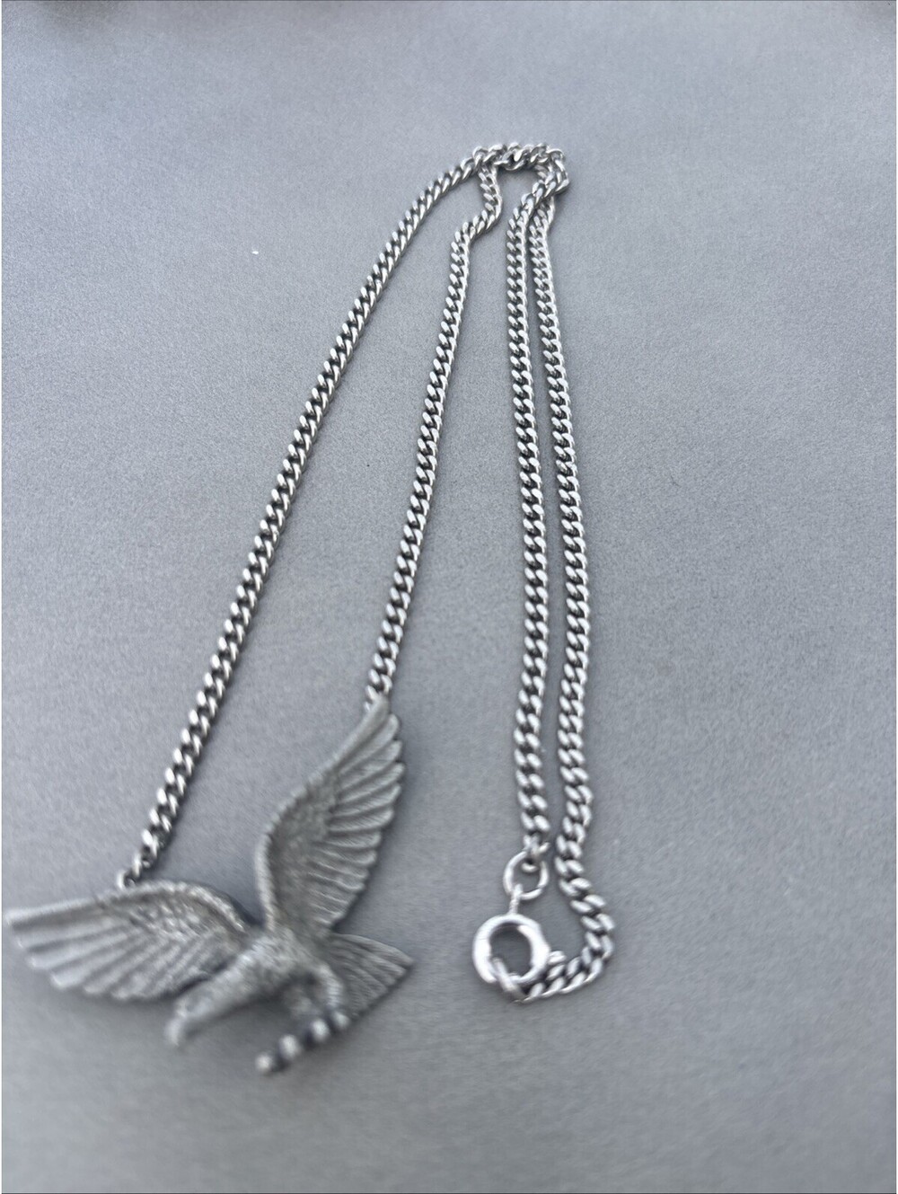 Vintage 1978 Avon Pewter Flying American Eagle Pendant Necklace